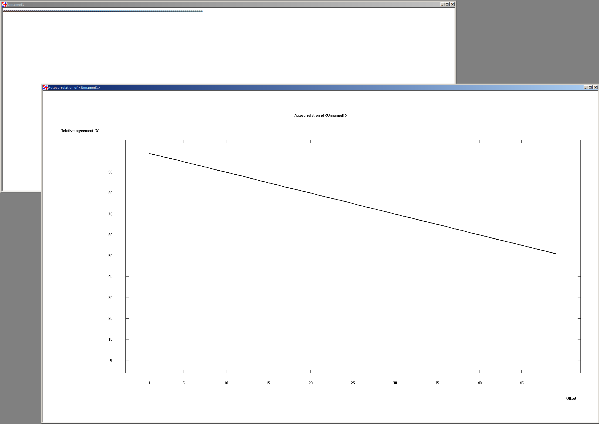 Autokorrelation with one letter. Eine decreasing line